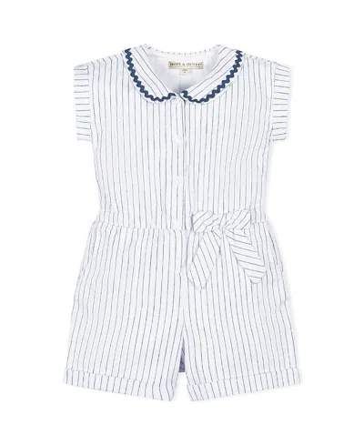 Hope & Henry Girls' Linen Peter Pan Collar Button Front Romper - Little Kid, Big Kid In White