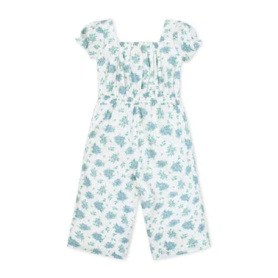 Hope & Henry Babies'  Girls' Linen Puff Sleeve Jumpsuit, Toddler In Coastal Cottage Floral