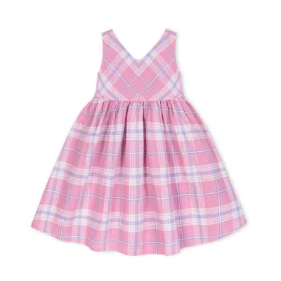 Hope & Henry Girls' Linen Swing Dress, Kids In Tea Room Pink Plaid
