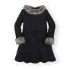 Hope & Henry Girls' Long Sleeve Ponte Dress With Faux Fur, Kids In Black Long Sleeve