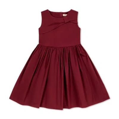 Hope & Henry Girls' Organic Asymmetrical Bow Party Dress, Kids In Oxblood Sateen
