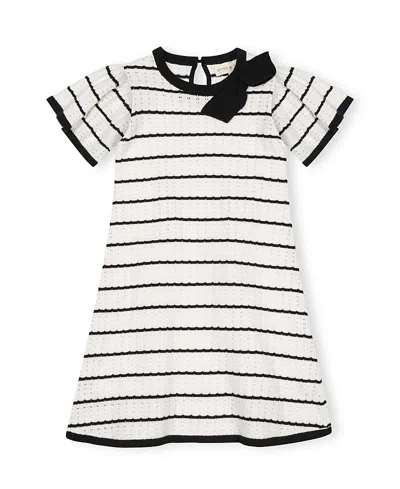 Hope & Henry Girls' Organic Bow Detail Pointelle Sweater Dress - Little Kid, Big Kid In White