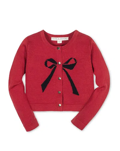 HOPE & HENRY GIRLS' ORGANIC BOW INTARSIA SWEATER CARDIGAN - LITTLE KID, BIG KID
