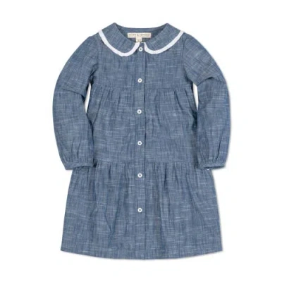 Hope & Henry Babies'  Girls' Organic Button Front Chambray Dress, Toddler In Blue Chambray