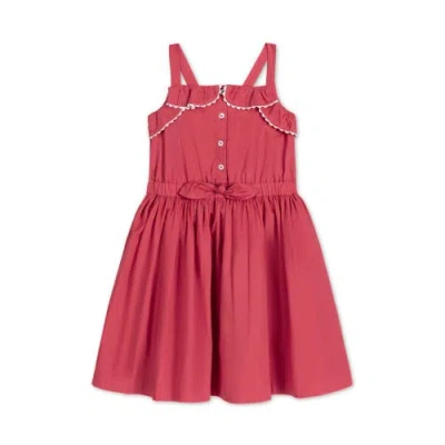Hope & Henry Girls' Organic Button Front Ruffle Sundress, Kids In Soft Red Solid