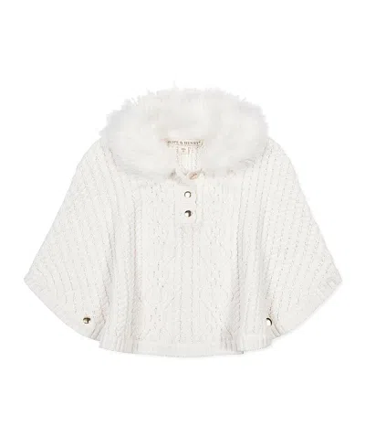 HOPE & HENRY GIRLS' ORGANIC CABLE SWEATER CAPE WITH FAUX FUR - LITTLE KID, BIG KID