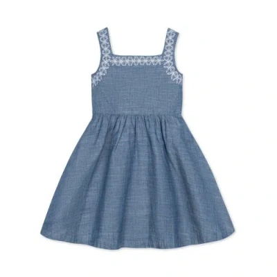 Hope & Henry Girls' Organic Chambray Sundress With Embroidery, Kids In Blue Chambray