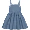 Hope & Henry Girls' Organic Chambray Sundress With Embroidery, Toddler In Blue Chambray