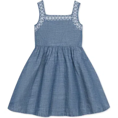 Hope & Henry Babies'  Girls' Organic Chambray Sundress With Embroidery, Toddler In Blue Chambray
