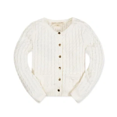 Hope & Henry Girls' Organic Classic Cable Cardigan, Kids In Soft White Cable