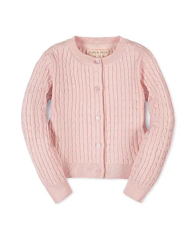 Hope & Henry Kids' Organic Classic Cable Cardigan Sweater In Pink