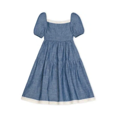 Hope & Henry Girls' Organic Crochet Trim Chambray Dress, Kids