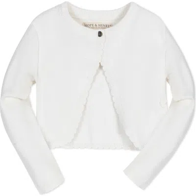 Hope & Henry Girls' Organic Cropped Milano Cardigan, Kids In Soft White Scallop Edge