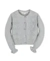 Hope & Henry Kids' Organic Cropped Ruffle Cuff Cable Sweater Cardigan In Gray
