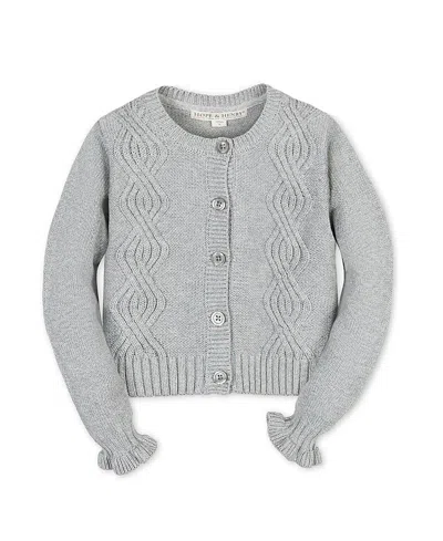 HOPE & HENRY GIRLS' ORGANIC CROPPED RUFFLE CUFF CABLE SWEATER CARDIGAN - LITTLE KID, BIG KID
