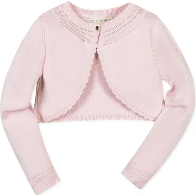 Hope & Henry Girls' Organic Cropped Special Cardigan, Kids In Pale Pink Scallop