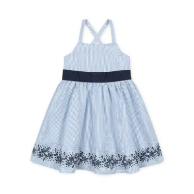 Hope & Henry Kids'  Girls' Organic Embroidered Special Sundress, Toddler In Blue Seersucker
