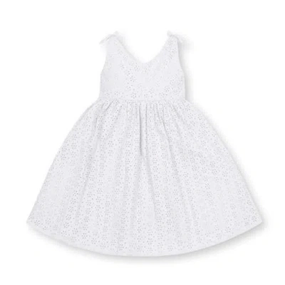 Hope & Henry Girls' Organic Eyelet Bow Shoulder Dress, Kids In Blue Variegated Stripe