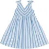 Hope & Henry Babies'  Girls' Organic Eyelet Bow Shoulder Dress, Toddler In Blue Variegated Stripe