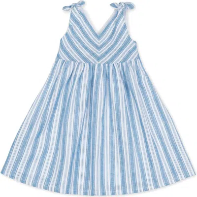 Hope & Henry Babies'  Girls' Organic Eyelet Bow Shoulder Dress, Toddler In Blue Variegated Stripe