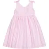 Hope & Henry Babies'  Girls' Organic Eyelet Bow Shoulder Dress, Toddler In Classic Pink And White Stripe
