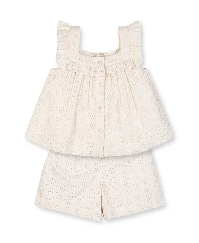 Hope & Henry Girls' Organic Eyelet Tank And Short Set - Little Kid, Big Kid In Pink