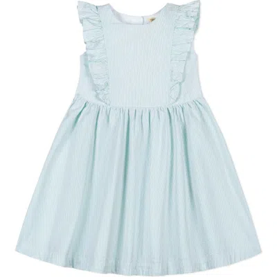 Hope & Henry Girls' Organic Flutter Sleeve Open Back Dress, Kids In Mint Seersucker