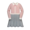 Hope & Henry Babies'  Girls' Organic French Blocked Sweater Dress, Toddler In Rose Grey Heather Colorblock