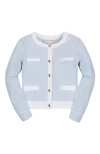 Hope & Henry Girls' Organic French Terry Contrast Trim Cardigan, Kids In Light Blue Heather