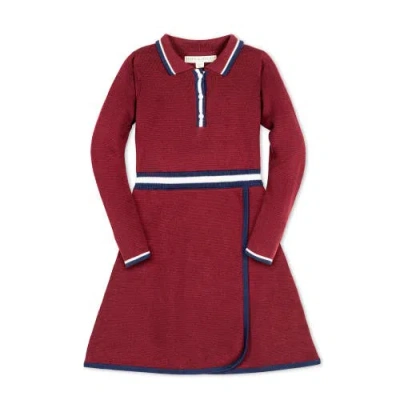 Hope & Henry Girls' Organic Henley Sweater Dress, Kids In Oxblood With Tipping