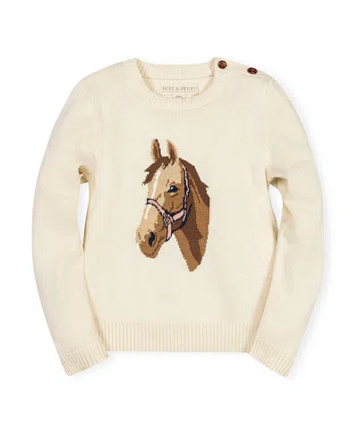 Hope & Henry Girls' Organic Horse Intarsia Sweater With Elbow Patches - Little Kid, Big Kid In Multi