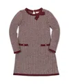 Hope & Henry Kids' Organic Long Sleeve Bow Detail Tweed Sweater Dress In Burgundy