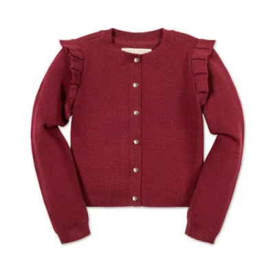 Hope & Henry Girls' Organic Milano Ruffle Cardigan, Kids In Oxblood