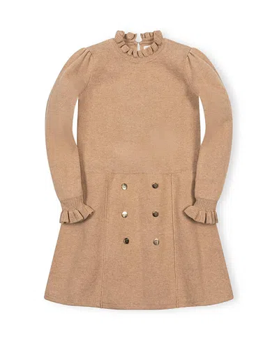 Hope & Henry Girls' Organic Mock Neck Ruffle Edge Sweater Dress - Little Kid, Big Kid In Brown