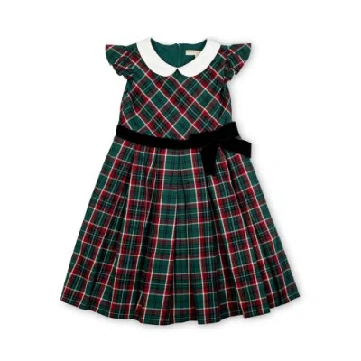 Hope & Henry Babies'  Girls' Organic Peter Pan Collar Party Dress, Toddler In Festive Green Plaid