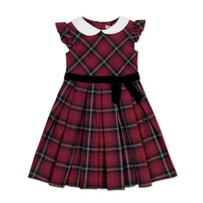 Hope & Henry Babies'  Girls' Organic Peter Pan Collar Party Dress, Toddler In Oxblood City Plaid