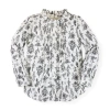 Hope & Henry Girls' Organic Pintuck Button Down Blouse, Kids In Black Winter Botanical