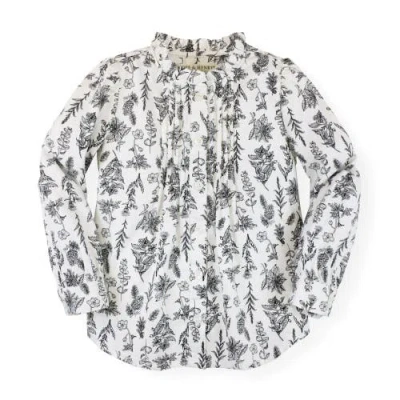 Hope & Henry Girls' Organic Pintuck Button Down Blouse, Kids In Black Winter Botanical