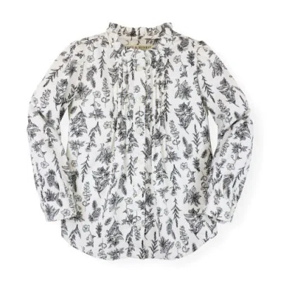 Hope & Henry Babies'  Girls' Organic Pintuck Button Down Blouse, Toddler In Black Winter Botanical