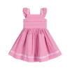Hope & Henry Girls' Organic Pleated Apron Dress With Embroidery, Kids In Classic Pink With Embroidery