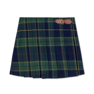Hope & Henry Babies'  Girls' Organic Pleated Buckle Skirt, Toddler In Navy Schoolgirl Plaid