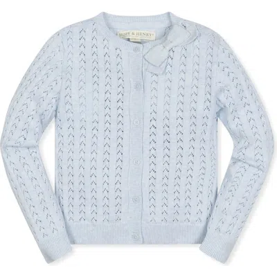 Hope & Henry Girls' Organic Pointelle Bow Cardigan, Kids In Light Blue Heather Pointelle