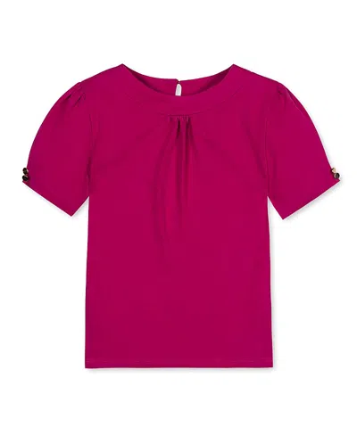 Hope & Henry Girls' Organic Puff Sleeve Knit Top - Little Kid, Big Kid In Pink