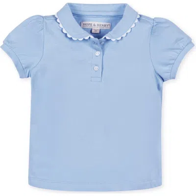 Hope & Henry Girls' Organic Puff Sleeve Polo, Kids In Classic Blue With White