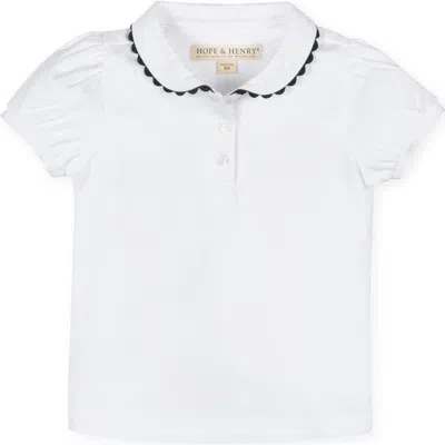 Hope & Henry Girls' Organic Puff Sleeve Polo, Kids In White With Navy