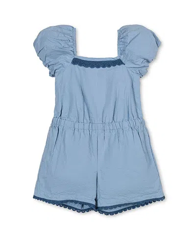 Hope & Henry Girls' Organic Puff Sleeve Seersucker Romper - Little Kid, Big Kid In Blue