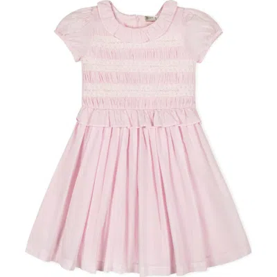 Hope & Henry Girls' Organic Flutter Sleeve Open Back Dress, Kids In Light Pink Seersucker