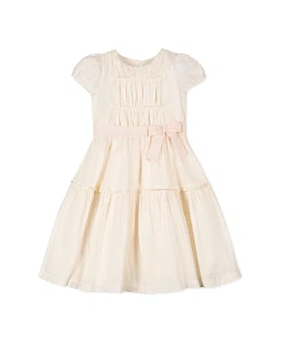 Hope & Henry Kids' Organic Puff Sleeve Tiered Party Dress In Neutral