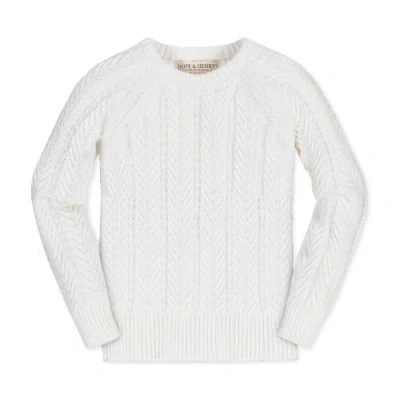 Hope & Henry Girls' Organic Raglan Cable Sweater, Kids In Soft White Leaf Cable