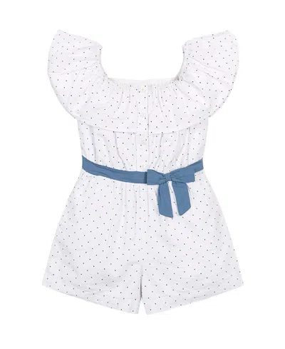 Hope & Henry Girls' Organic Ruffle Collar Button Front Seersucker Romper - Little Kid, Big Kid In White
